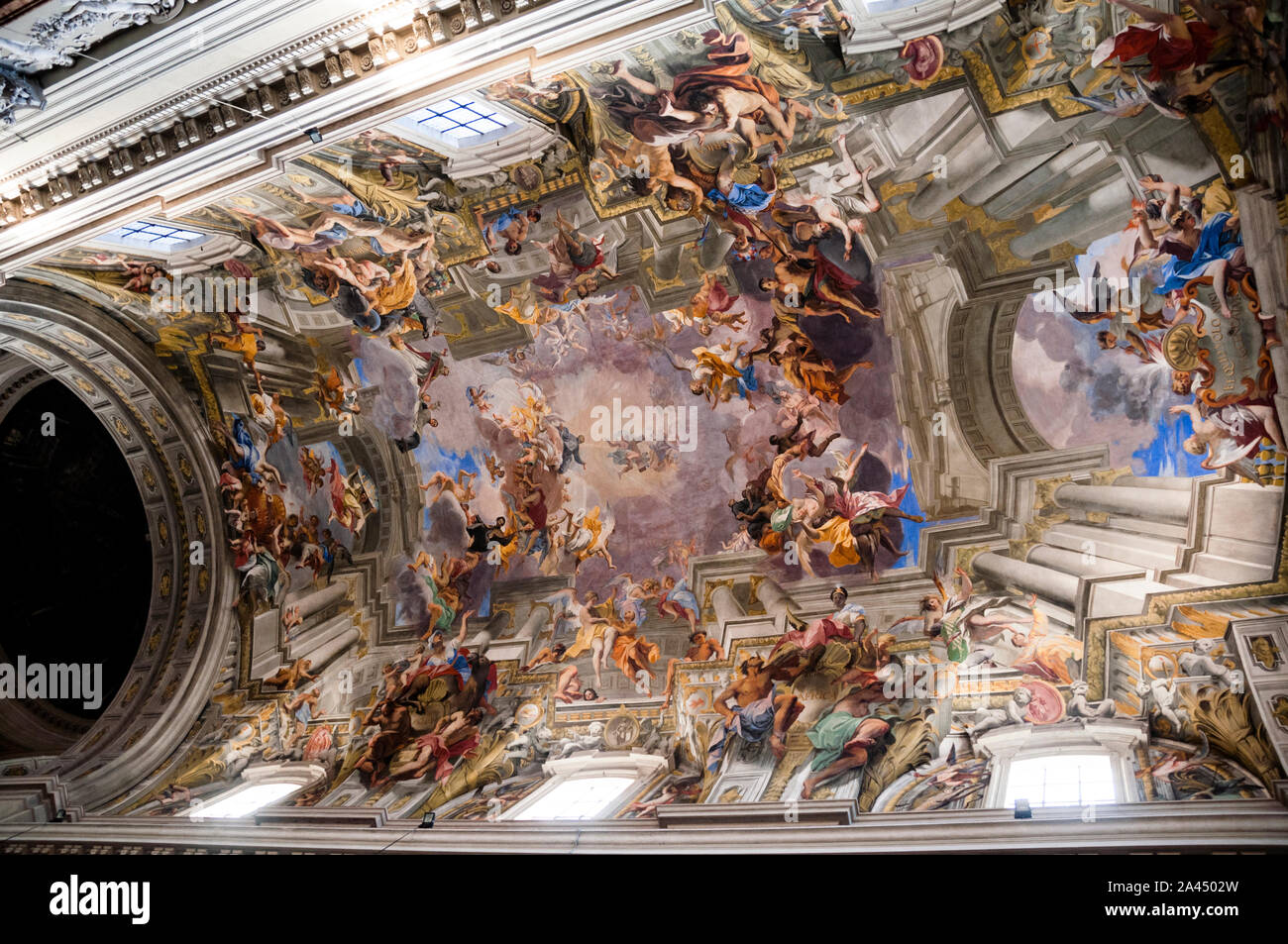 Il soffitto barocco di alta arte della chiesa di Sant'Ignazio a Roma, Italia dipinto da Andrea Pozzo. Foto Stock