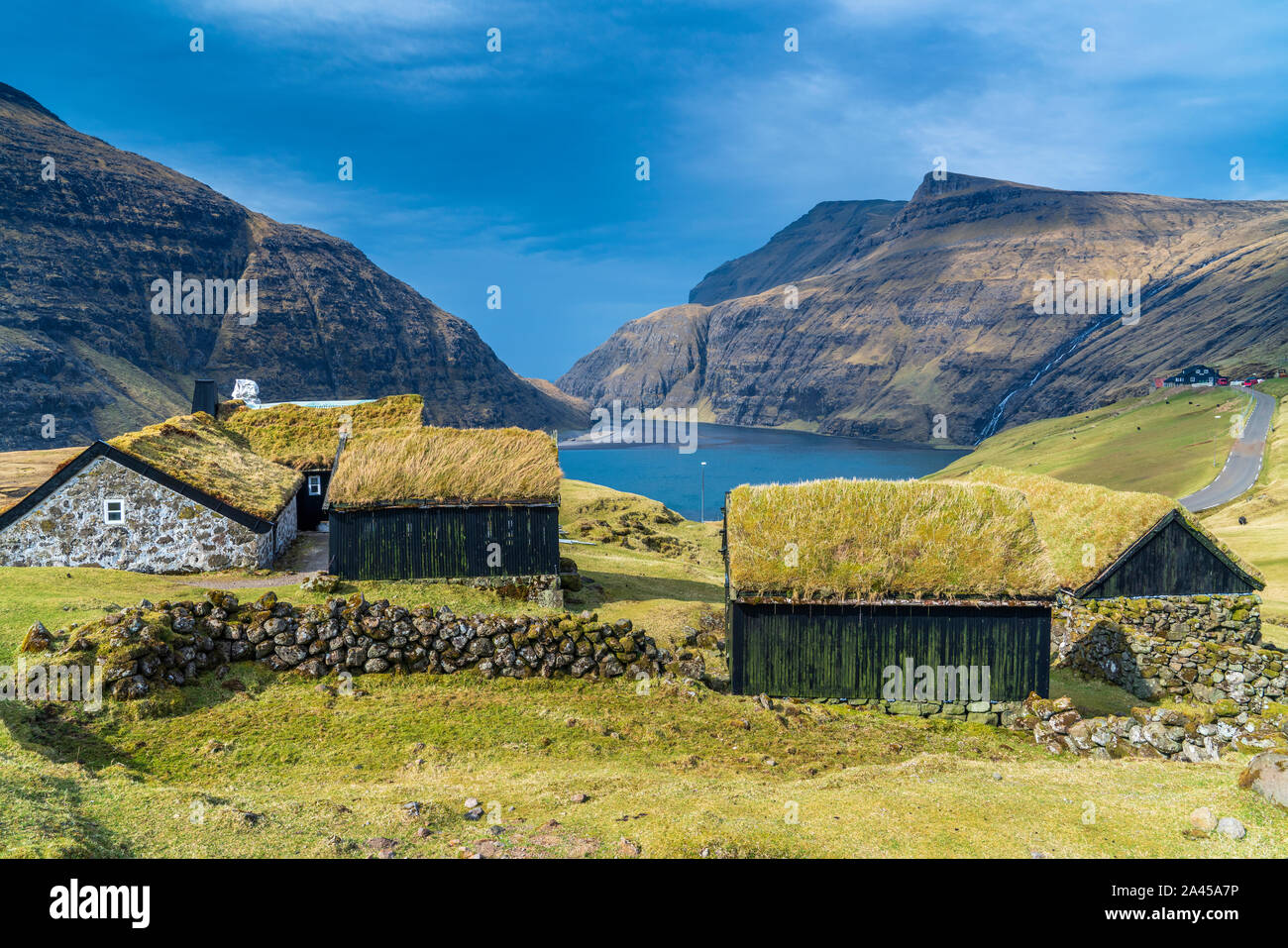 La vecchia fattoria, Saksun, Streymoy, Isole Faerøer, Danimarca Foto Stock