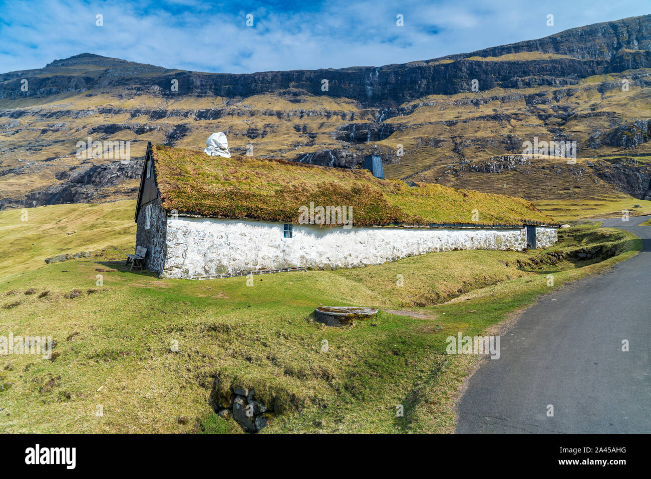 La vecchia fattoria, Saksun, Streymoy, Isole Faerøer, Danimarca Foto Stock