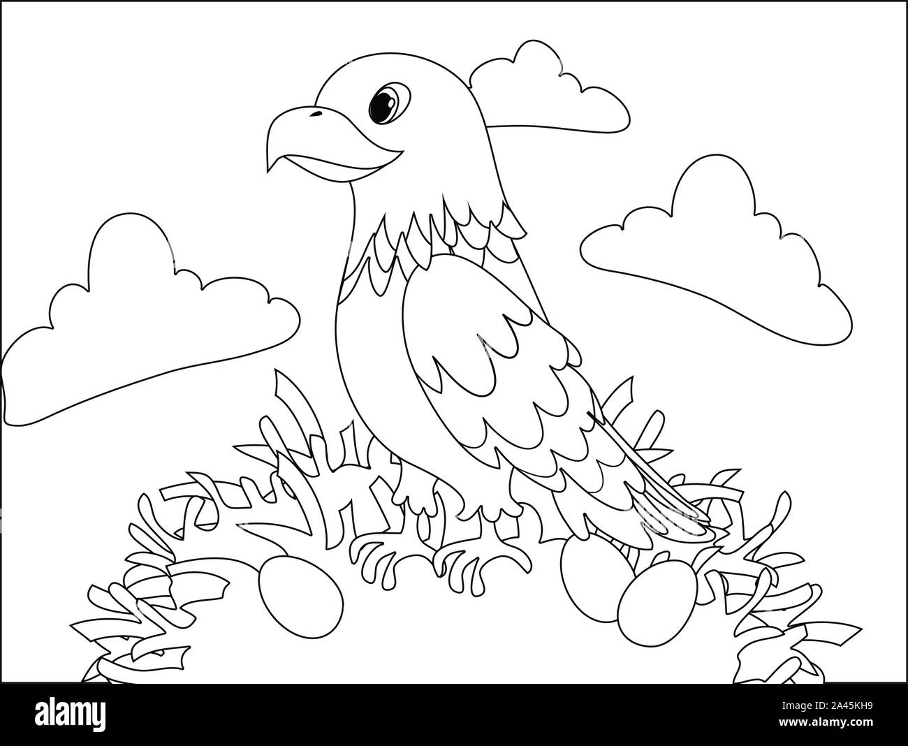 Carino eagle clipart vettoriali pagina di colorazione di sfondo di contorno. Illustrazione Vettoriale