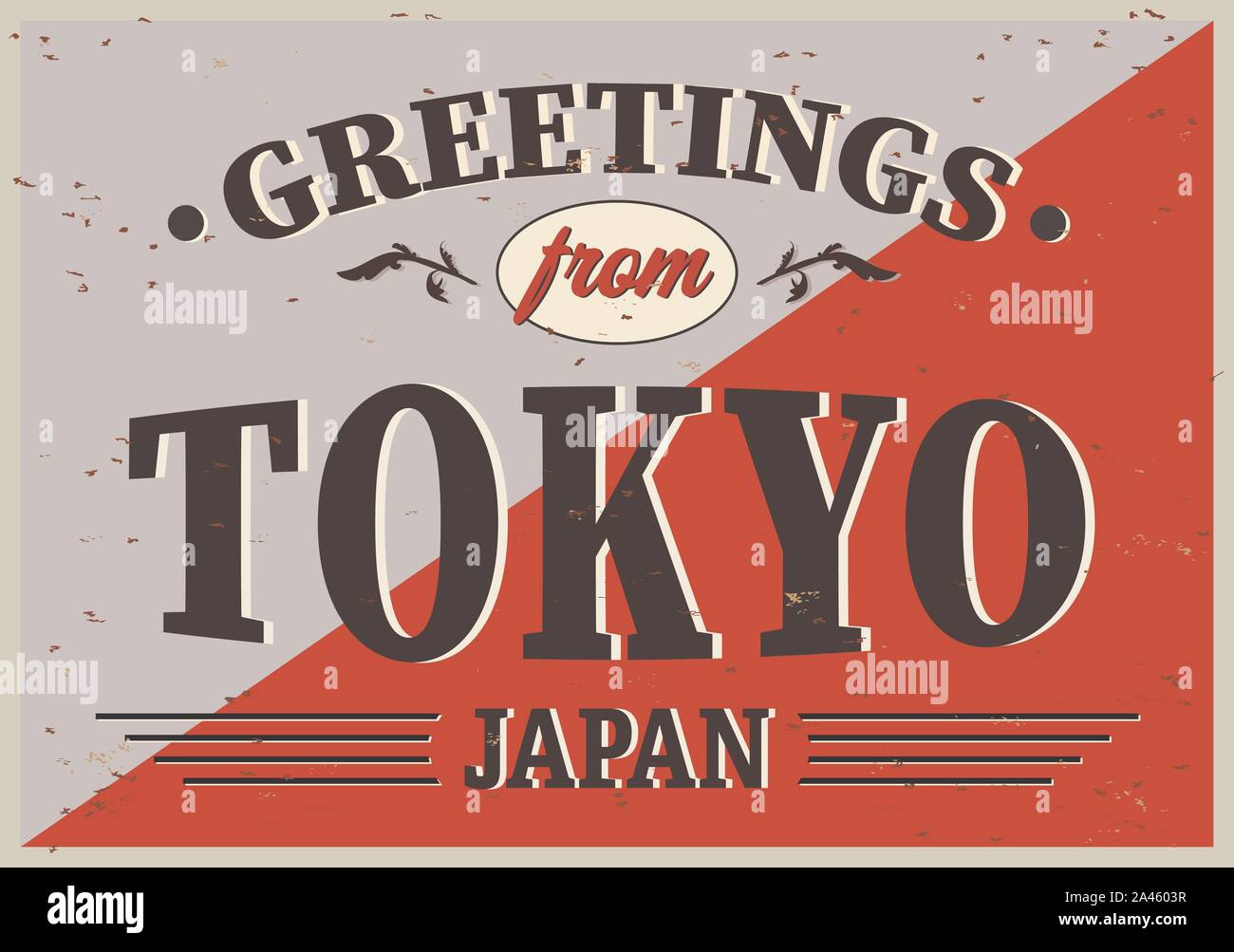 Tokyo Giappone retrò segno di stagno vettore Vintage segno di souvenir o cartoline. Tema Viaggi. Illustrazione Vettoriale