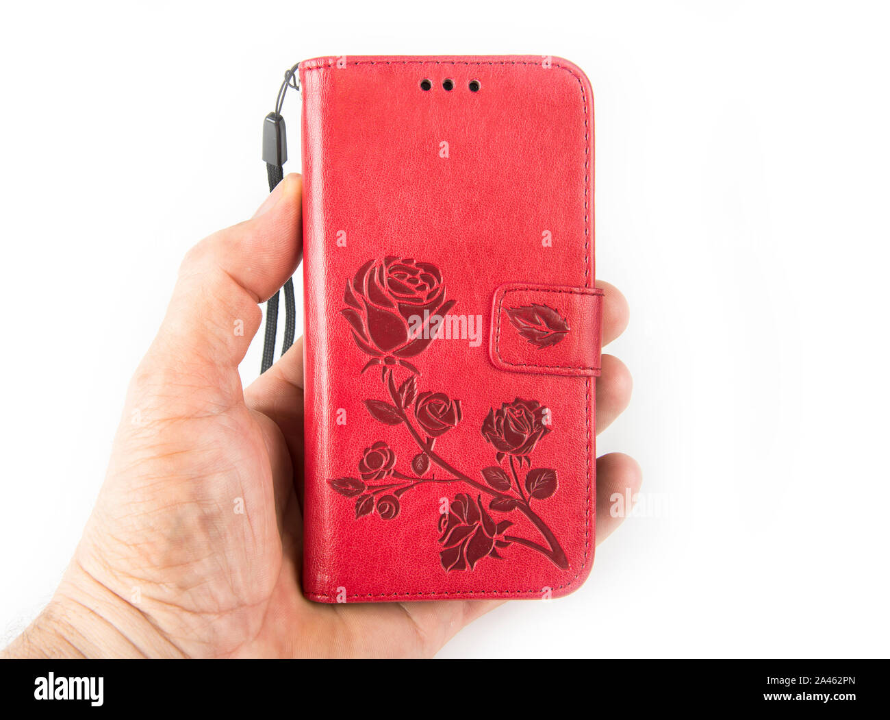 Nuovo smartphone caso su sfondo bianco Foto Stock