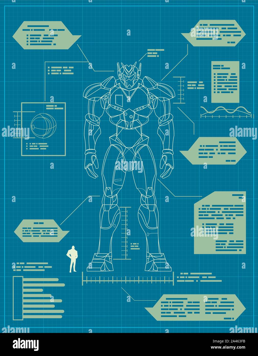 Giant Robot Cianografia Illustrazione Vettoriale