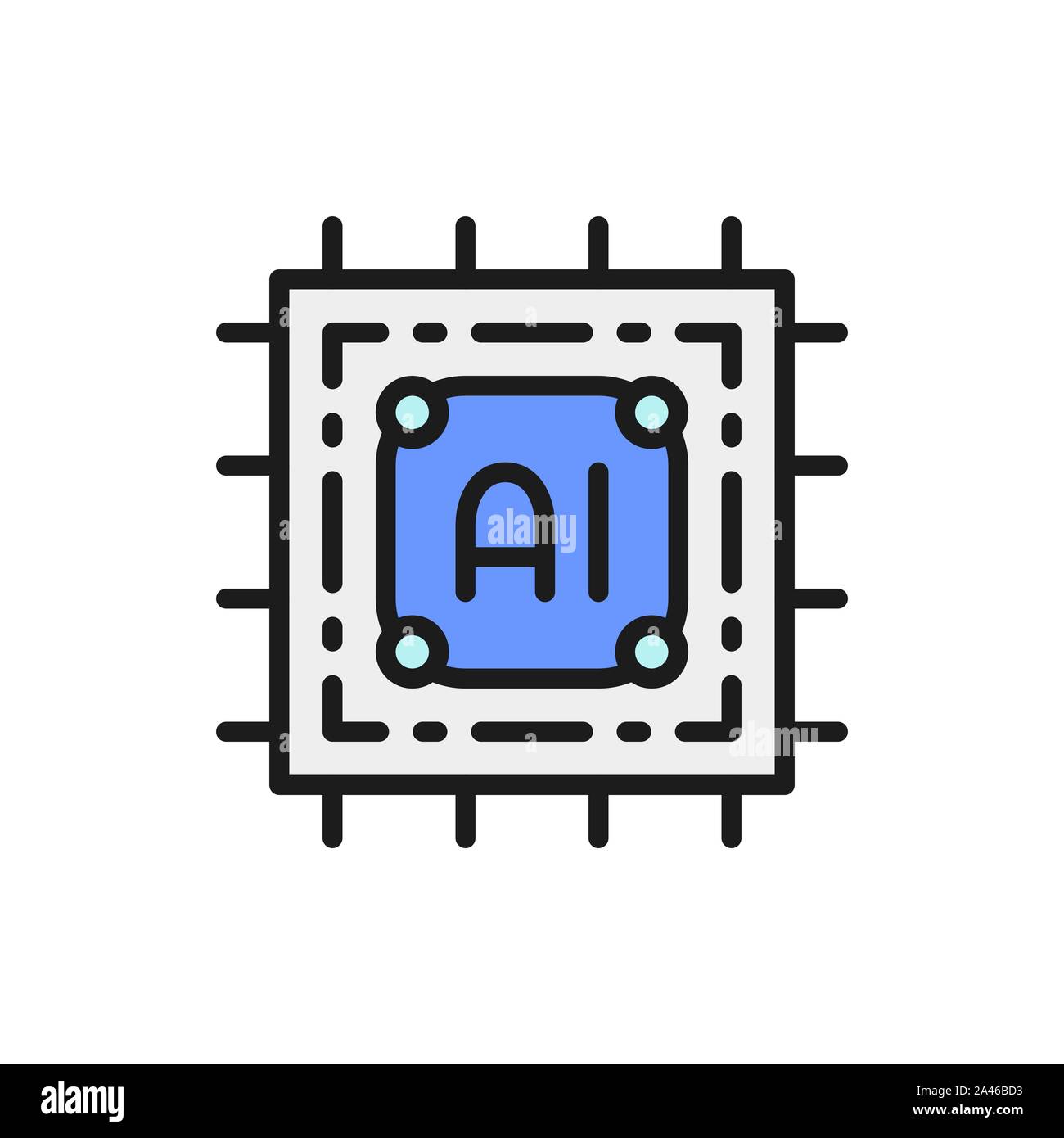 Intelligenza artificiale, chip di circuito elettronico, processore linea di colore icona. Illustrazione Vettoriale