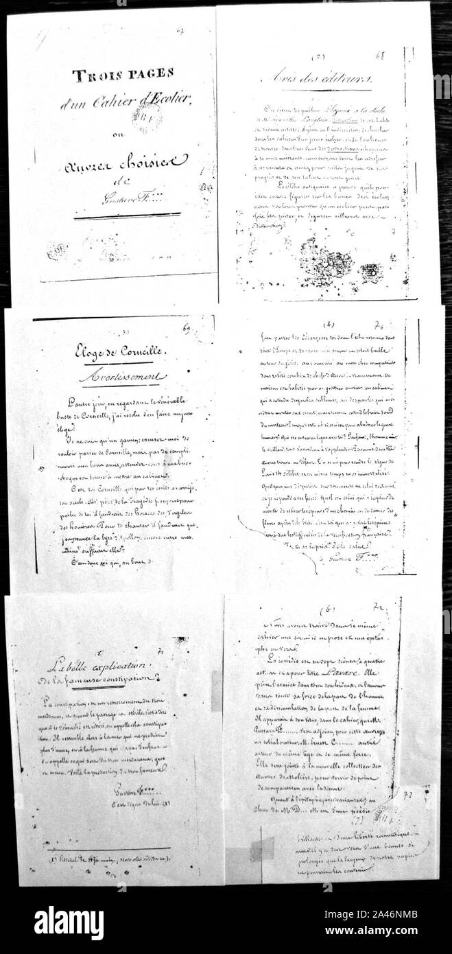 Flaubert, Trois pages d'onu Cahier d'Ecolier. Foto Stock