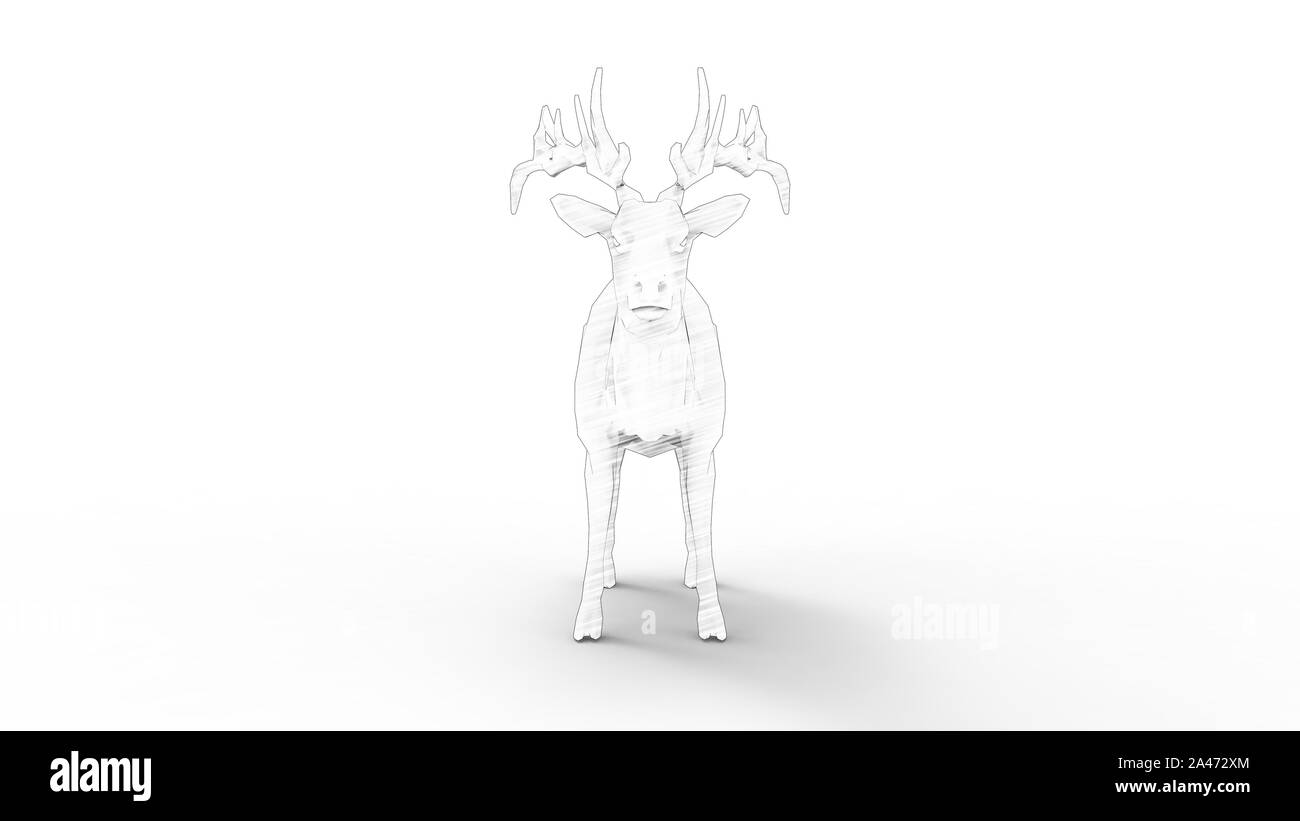 3D rendering di un cervo maschio isolato in uno sfondo bianco Foto Stock