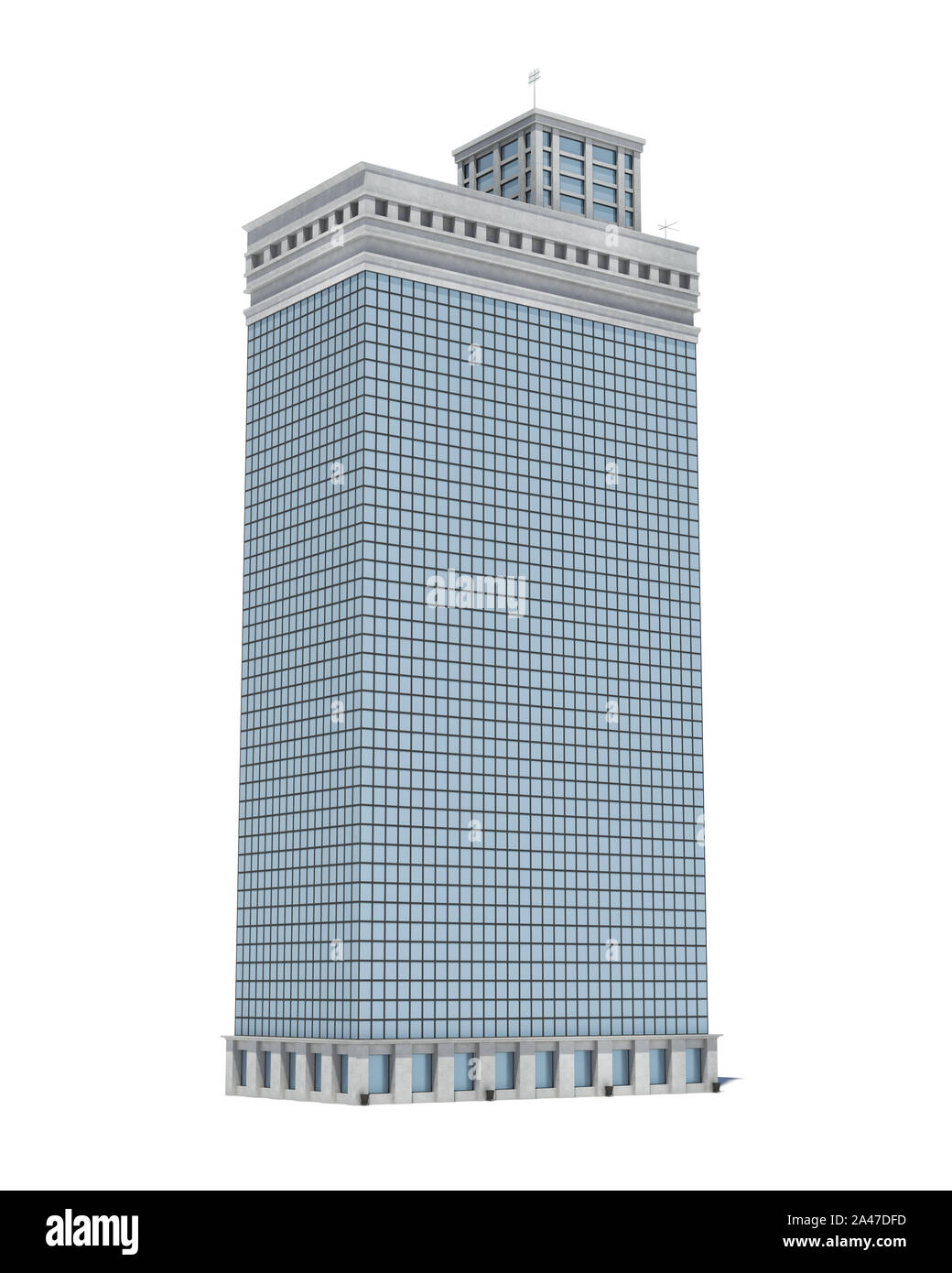 3D rendering di un bianco alto edificio per uffici con molte grandi finestre. Edificio commerciale. Uffici ed edifici industriali. Un blando esterno dell'edificio. Foto Stock