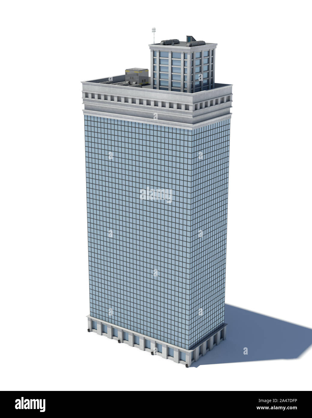 3D rendering di un bianco alto edificio per uffici con molte grandi finestre. Edificio commerciale. Uffici ed edifici industriali. Un blando esterno dell'edificio. Foto Stock