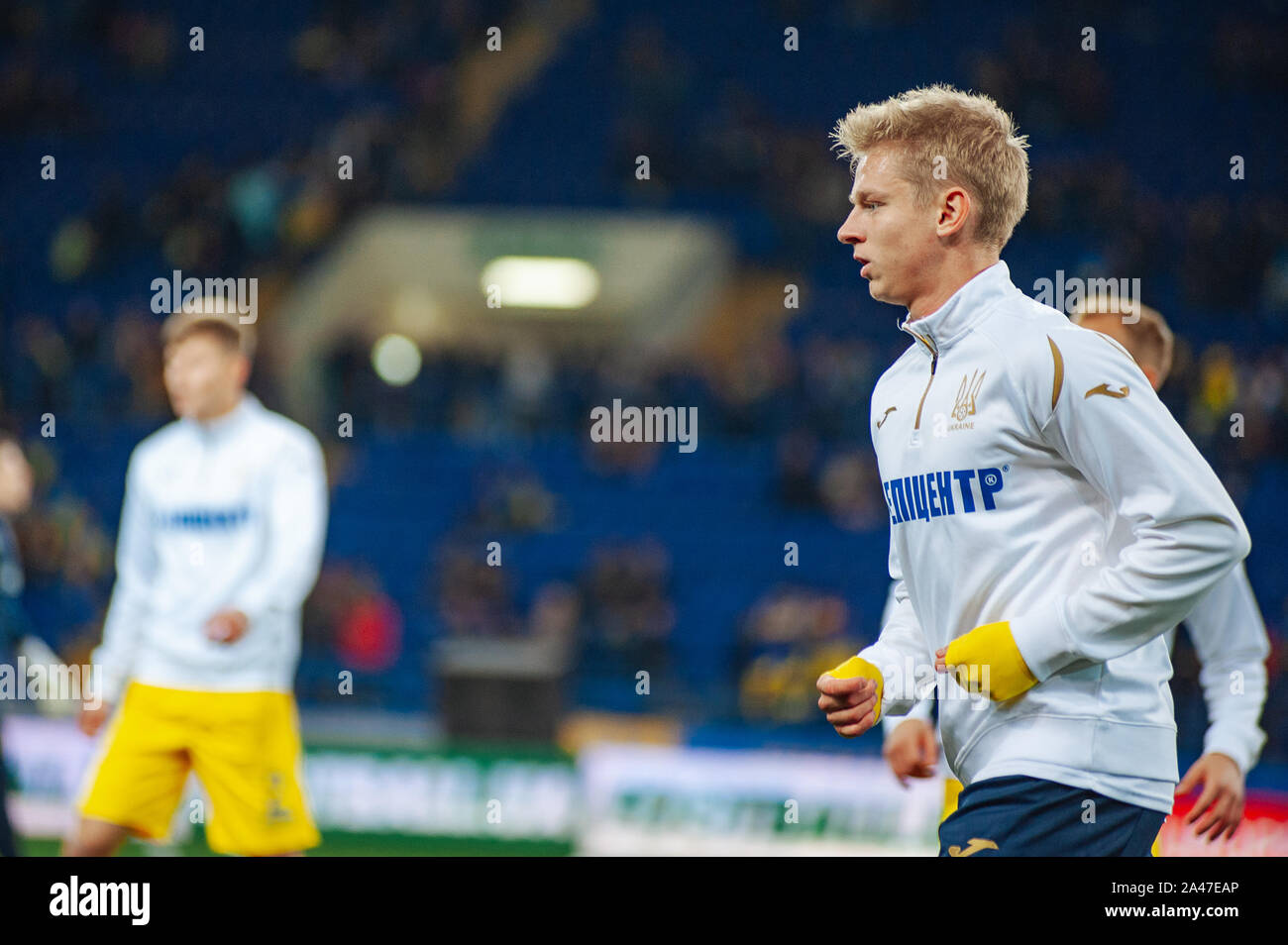 Kharkiv, Ucraina - 11 Ottobre 2019: il difensore Alexander Zinchenko del Manchester City e Ucraina team nazionali prima della partita di EURO 2020 vs Lituania Foto Stock