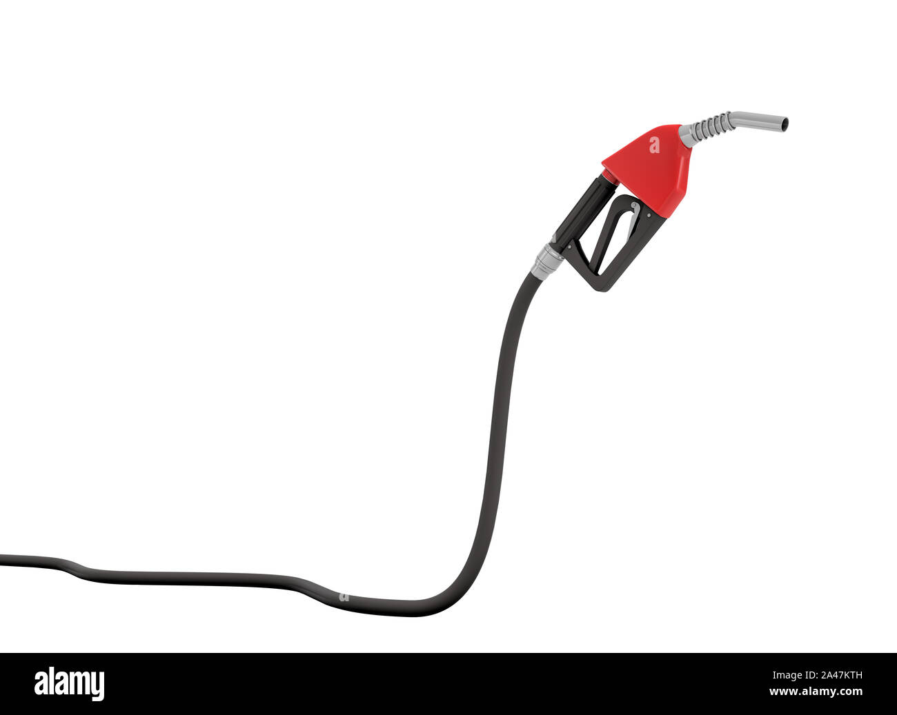 3D rendering di un nuovo rosso e nero ugello di gas in vista laterale su sfondo bianco. La stazione di benzina. Viaggio in auto. Spese su strada. Foto Stock