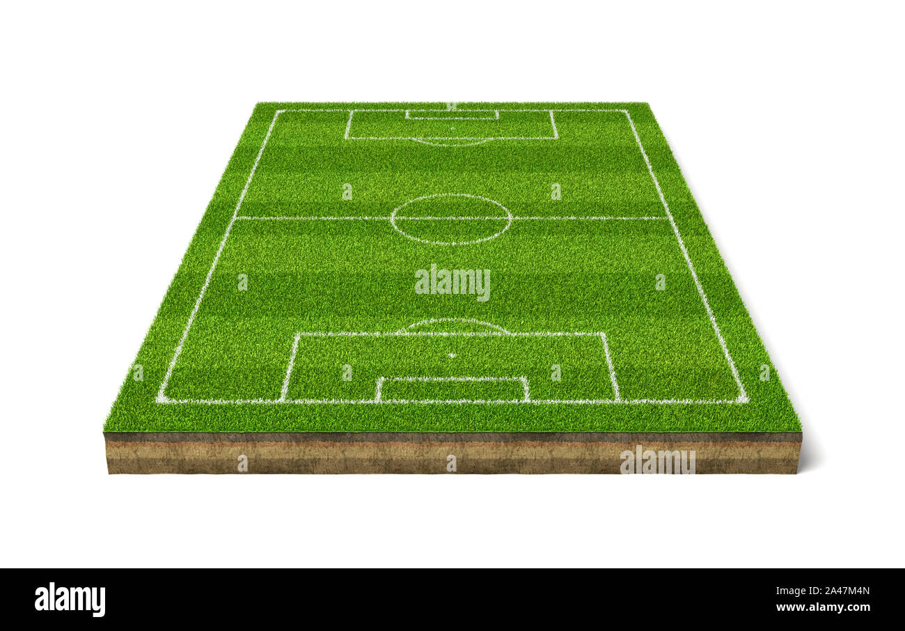 3D rendering di un calcio in erba del campo sportivo con linee bianche.  Fuori dai giochi. Sport estivi. Campo di calcio Foto stock - Alamy