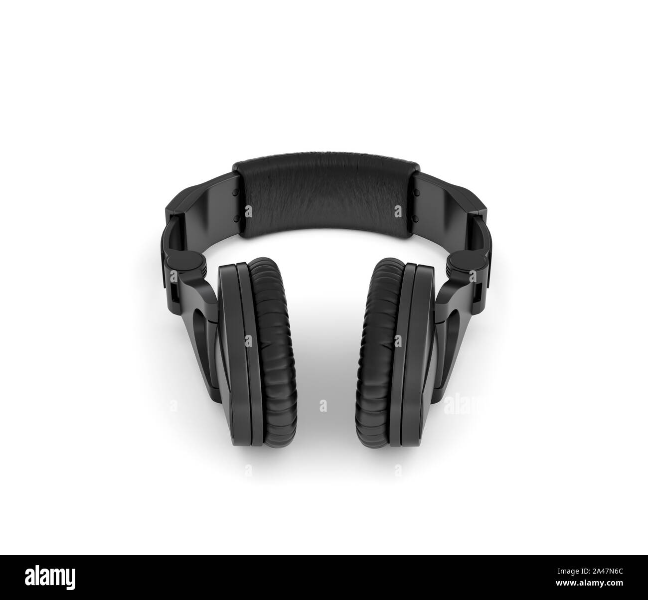 3D rendering di jet black wireless con le cuffie in-ear design giacente su sfondo bianco. Amante della musica. Ascoltare beat. Tecnologia audio. Foto Stock