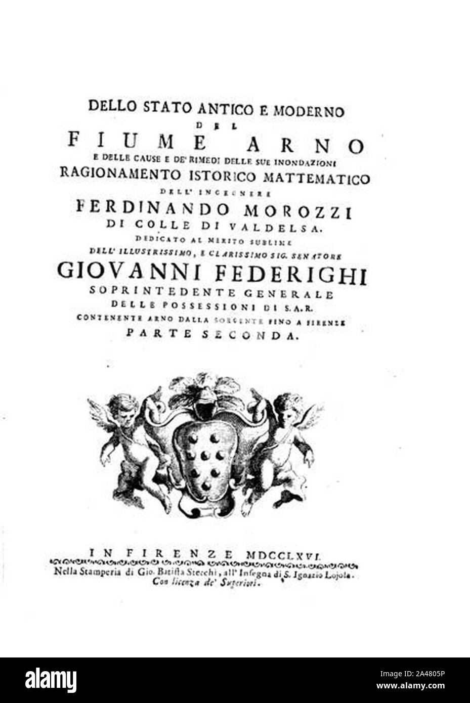 Ferdinando Morozzi - dello stato antico e moderno del fiume Arno e dell 1766 - BEIC 1377433. Foto Stock