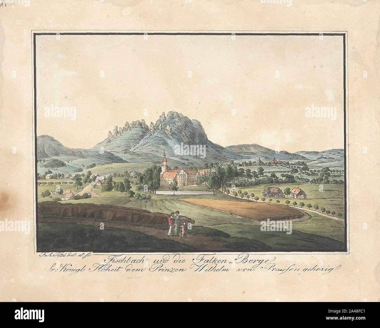 Fischbach und die Falken-Berge Suor Königl. Hoheit dem Prinzen Wilhelm von Preussen gehörig Friedrich August Tittel. Foto Stock