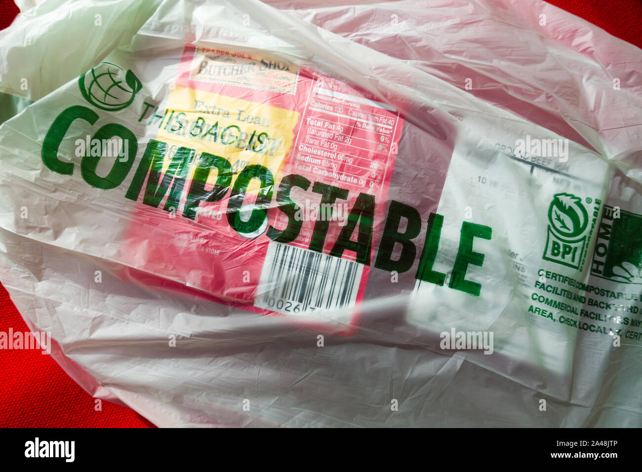 Sacchetto compostabile da un negozio di alimentari, STATI UNITI D'AMERICA Foto Stock