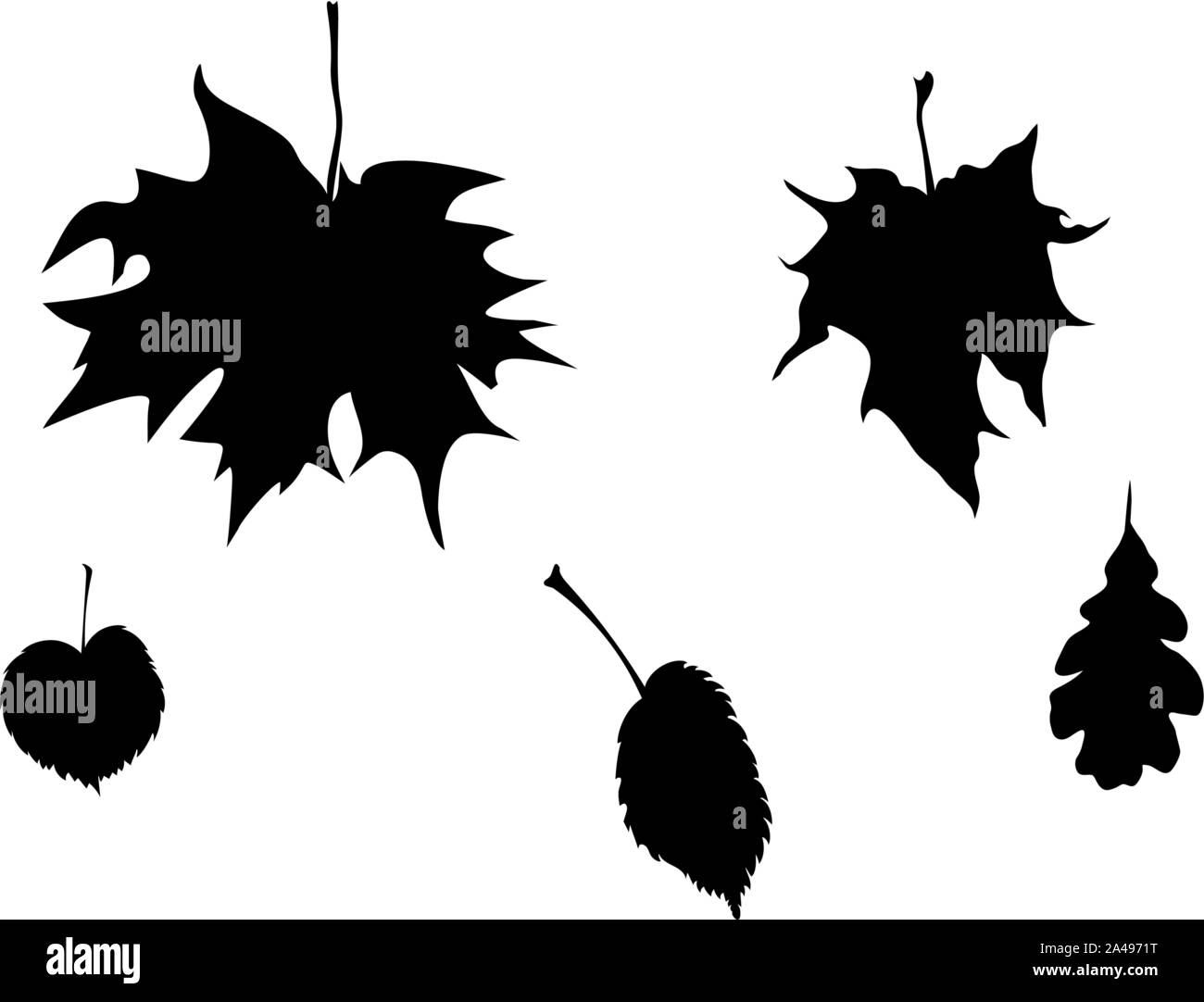 Silhouette nera di caduto foglie di autunno collection design. Illustrazione Vettoriale