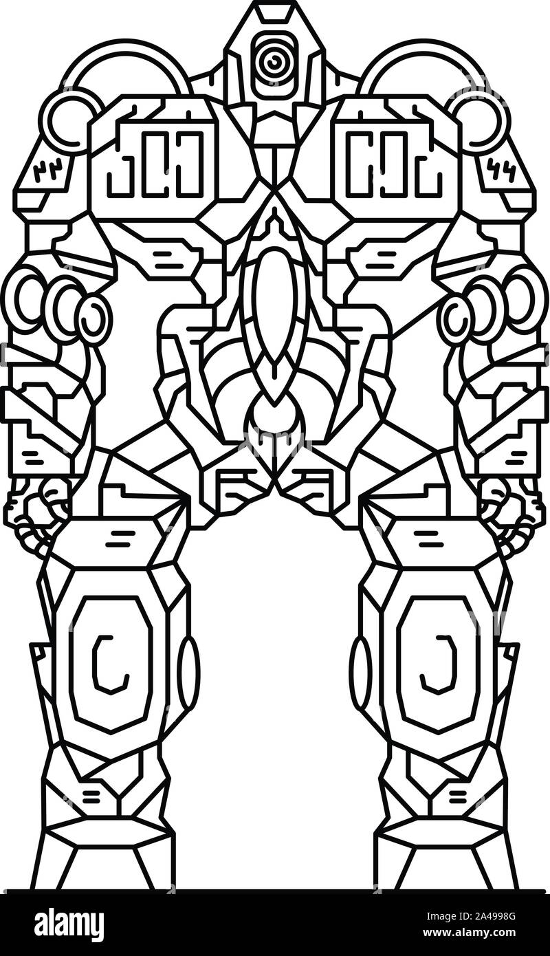 Robot futuristico trasformatore, l'icona di stile di contorno Illustrazione Vettoriale