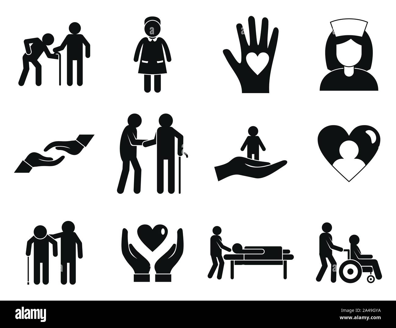 Il caregiver set di icone. Semplice insieme di operatore sanitario icone vettoriali per il web design su sfondo bianco Illustrazione Vettoriale