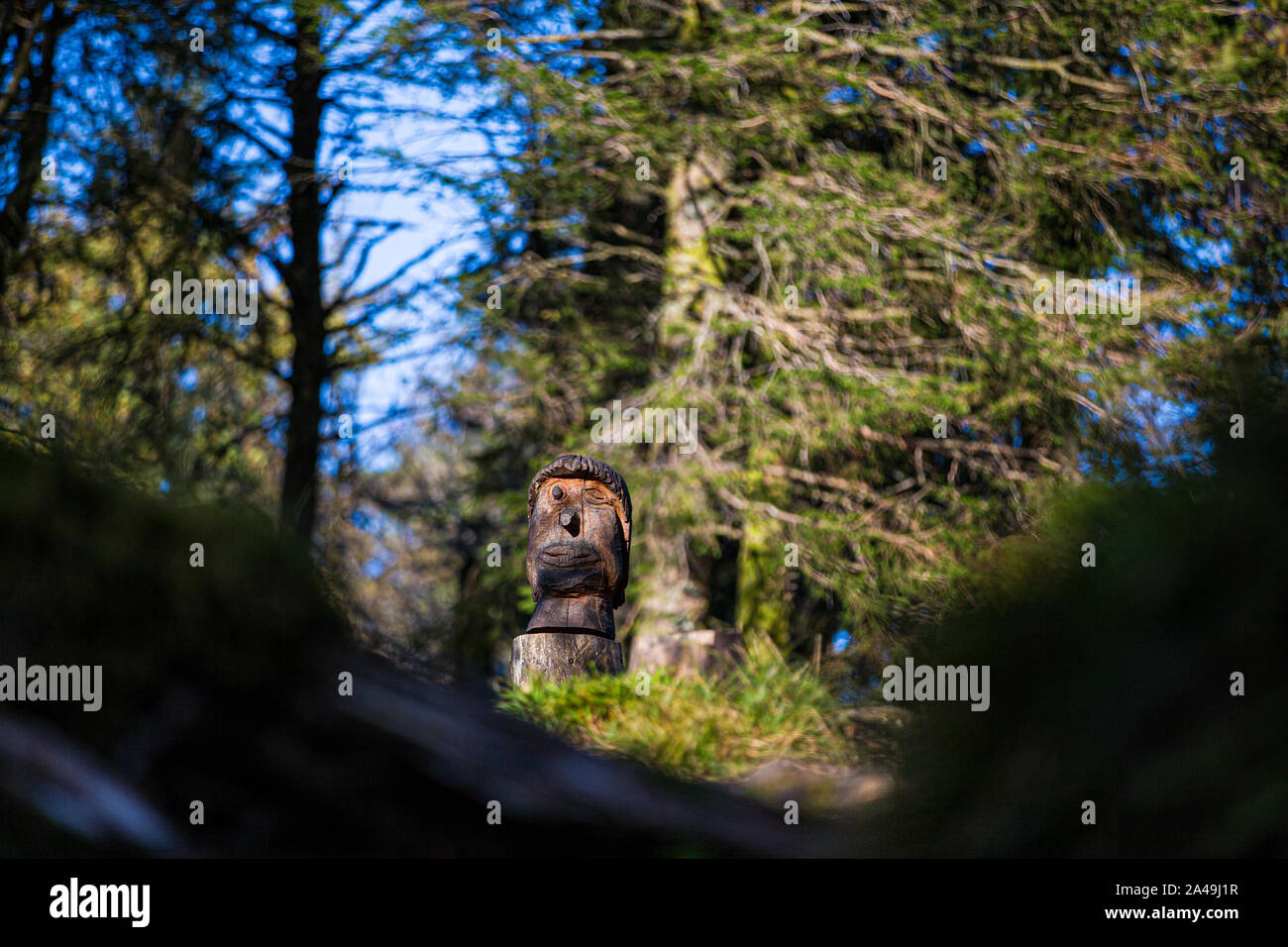 Troll alla sommità del Monte Floyen, Bergen, Norvegia Foto Stock