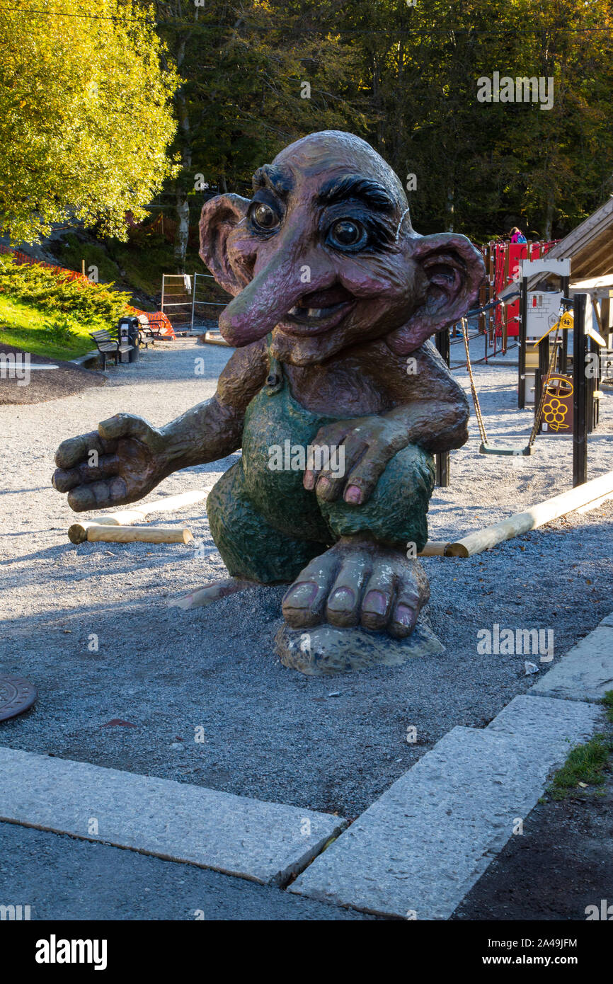 Troll alla sommità del Monte Floyen, Bergen, Norvegia Foto Stock