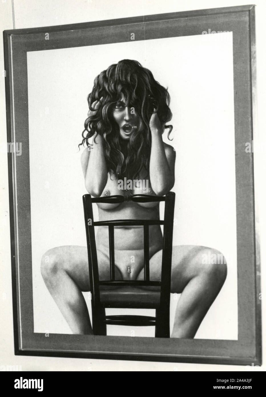 Donna con chiusura a zip in vigina, dipinto da Holmes, 1970s Foto Stock