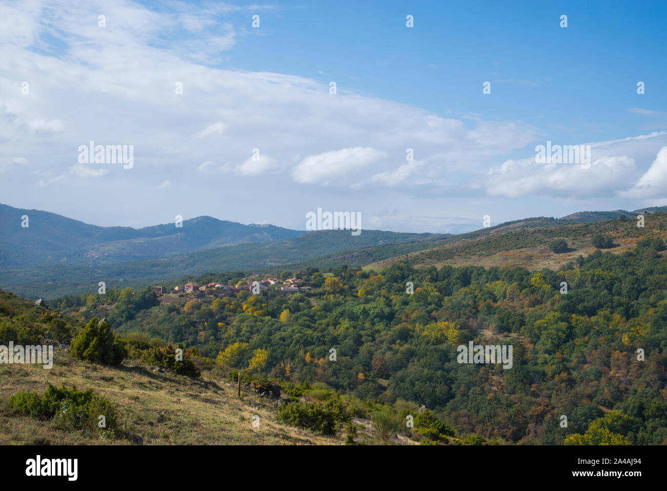 Paesaggio. La Sierra Norte Riserva Naturale, provincia di Guadalajara, Castilla La Mancha, in Spagna. Foto Stock