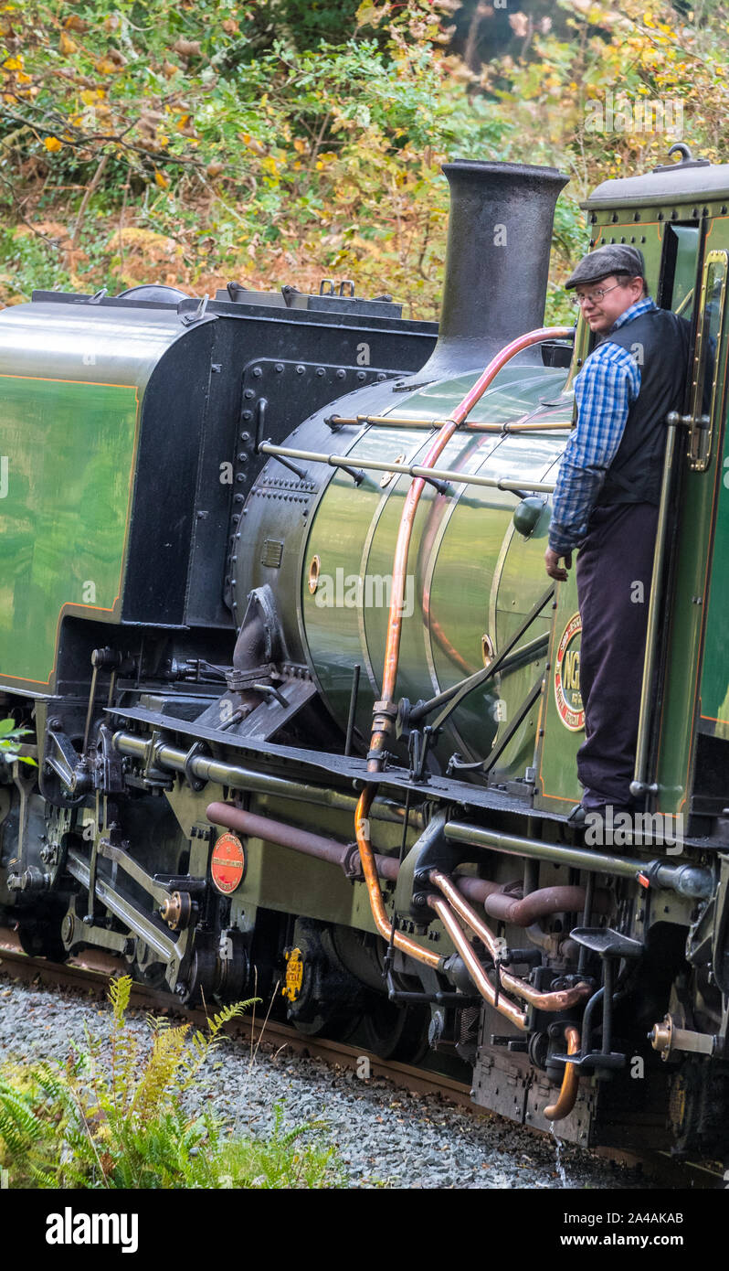 Ex South African ferrovie NGG16 Garratt classe in livrea verde operanti sul Ffestiniog e Welsh Highland railway, Galles del Nord, Regno Unito Foto Stock
