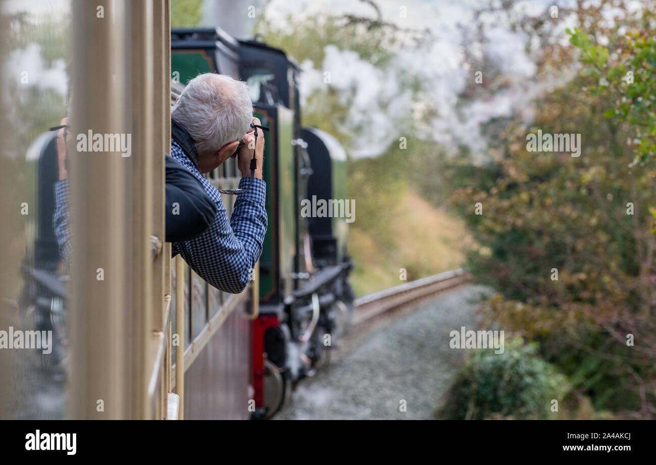 Ex South African ferrovie NGG16 Garratt classe in livrea verde operanti sul Ffestiniog e Welsh Highland railway, Galles del Nord, Regno Unito Foto Stock