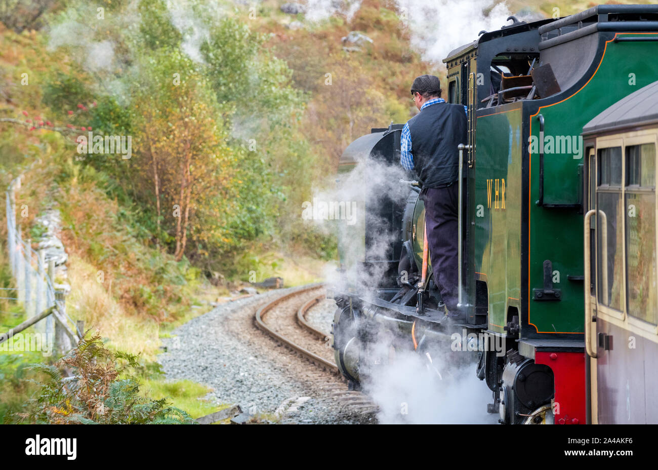 Ex South African ferrovie NGG16 Garratt classe in livrea verde operanti sul Ffestiniog e Welsh Highland railway, Galles del Nord, Regno Unito Foto Stock