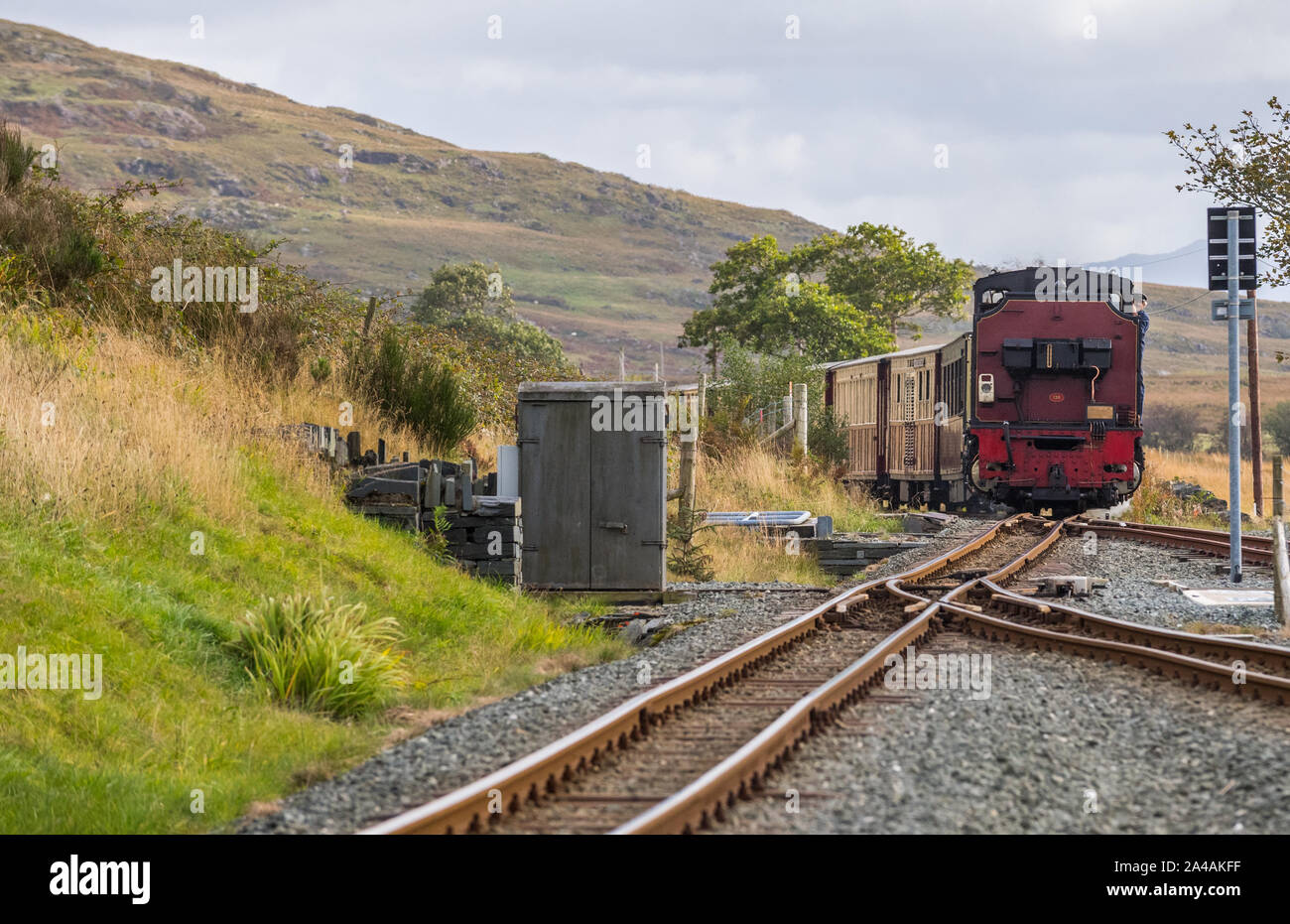Ex South African ferrovie NGG16 Classe Garratt, livrea rosso operanti sul Ffestiniog e Welsh Highland railway, Galles del Nord, Regno Unito Foto Stock