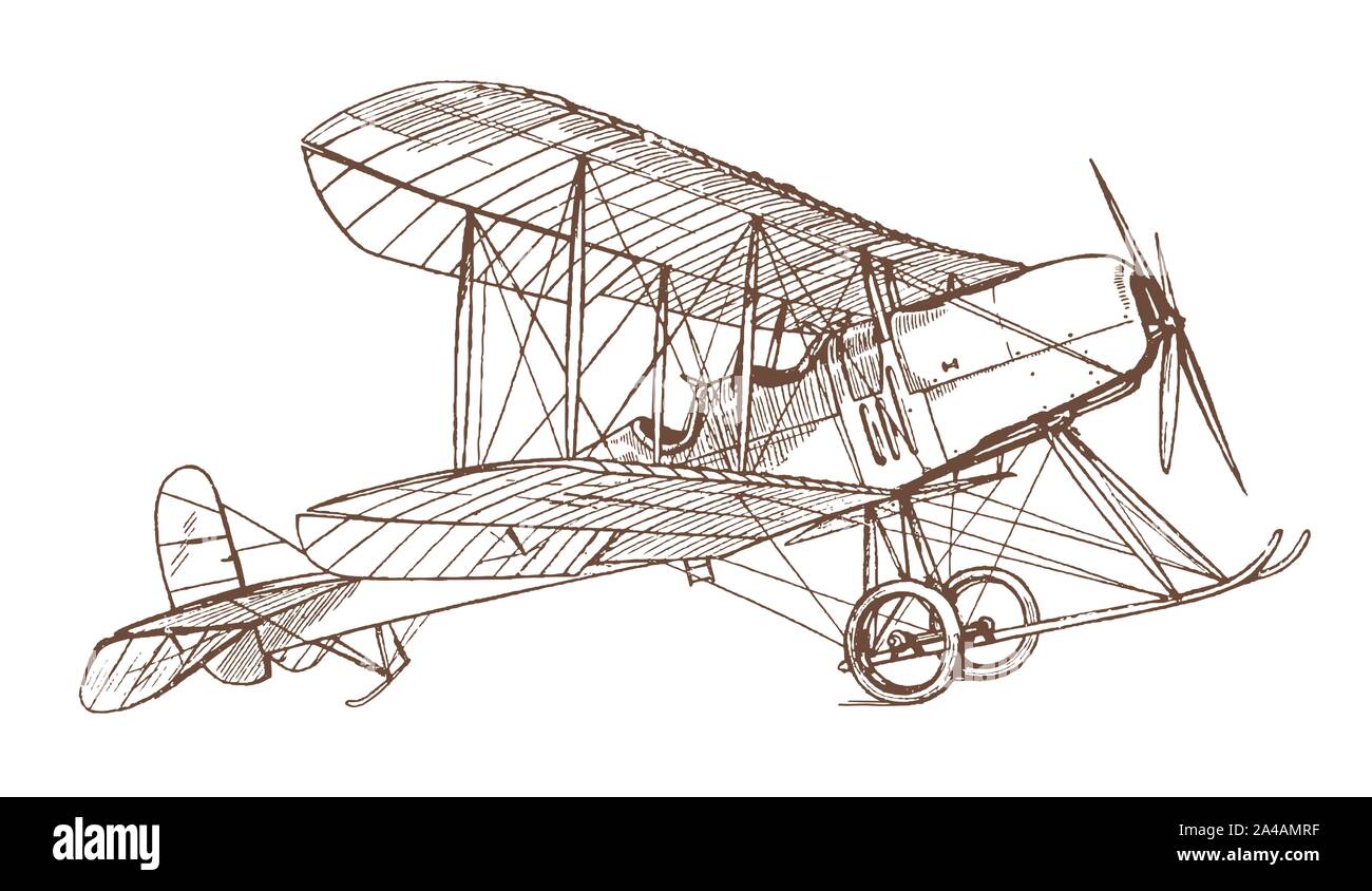 British storico mono-motore trattore due-sede biplano nella vista laterale. Illustrazione dopo una litografia risalente agli inizi del XX secolo Illustrazione Vettoriale