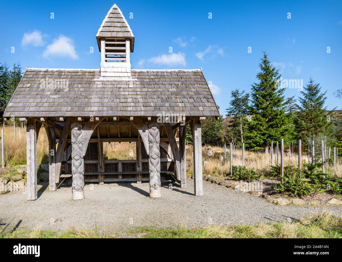 Padiglione cileno, Benmore Botantic giardini, Strath Eachaig, Scozia Foto Stock
