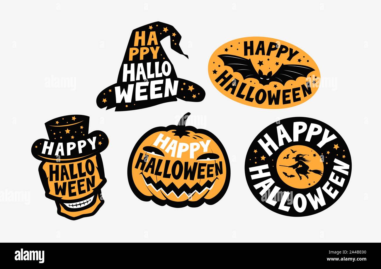 Set di etichette Halloween. Simbolo delle festività. Illustrazione vettoriale Illustrazione Vettoriale