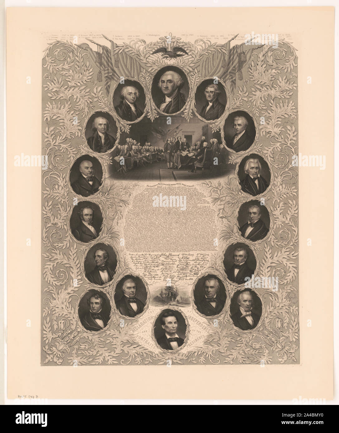 La dichiarazione di indipendenza e ritratti dei presidenti Foto Stock