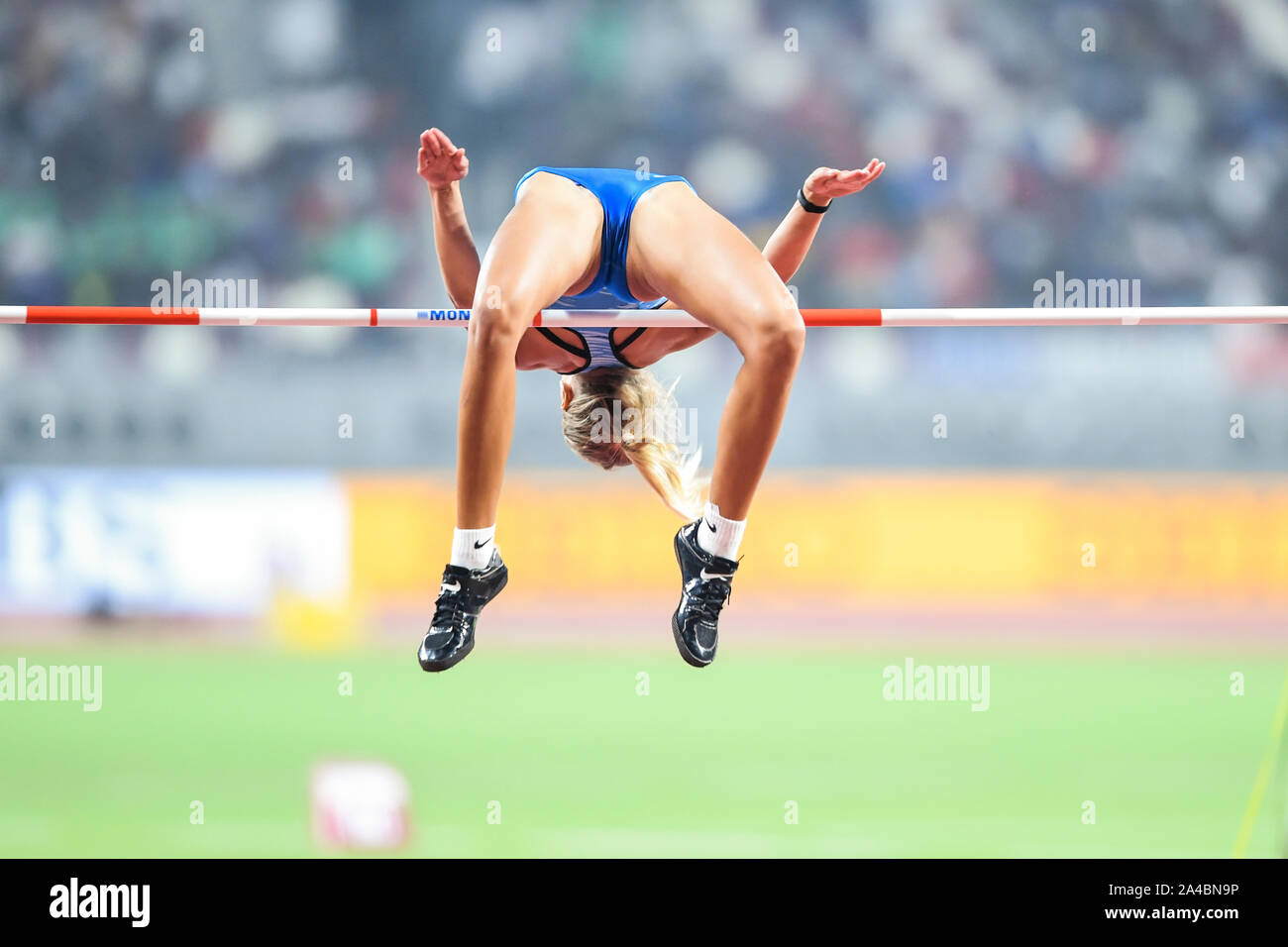 Yuliya Levchenko (Ucraina). High Jump Women finali. IAAF World Athletics Championships, Doha 2019 Foto Stock