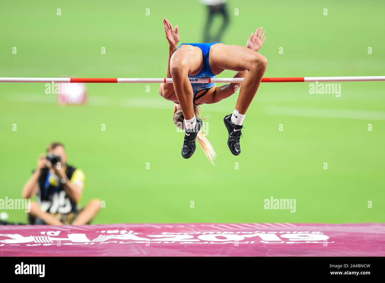 Yuliya Levchenko (Ucraina). High Jump Women finali. IAAF World Athletics Championships, Doha 2019 Foto Stock