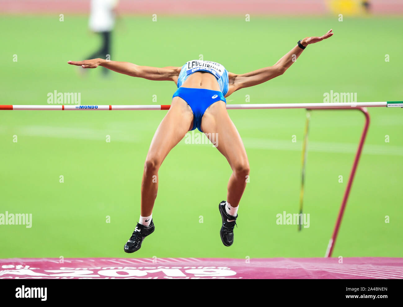 Yuliya Levchenko (Ucraina). High Jump Women finali. IAAF World Athletics Championships, Doha 2019 Foto Stock
