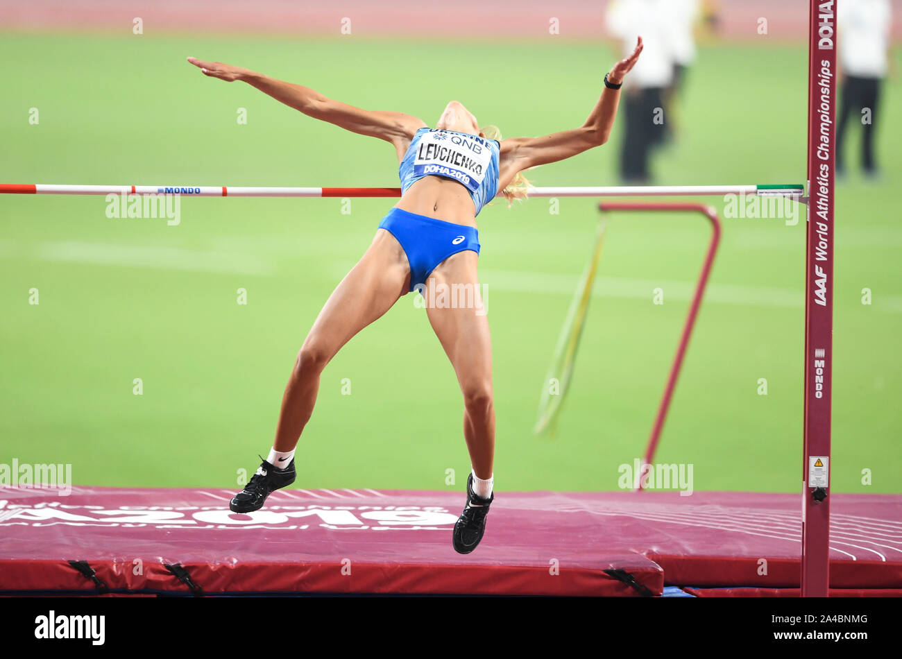 Yuliya Levchenko (Ucraina). High Jump Women finali. IAAF World Athletics Championships, Doha 2019 Foto Stock