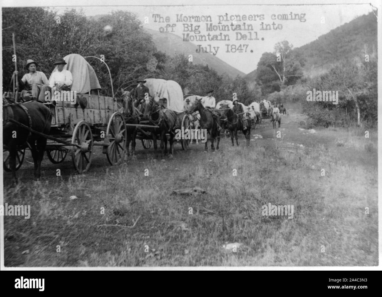 I pionieri Mormoni coming off Big Mountain in Mountain dell. Luglio 1847 Foto Stock