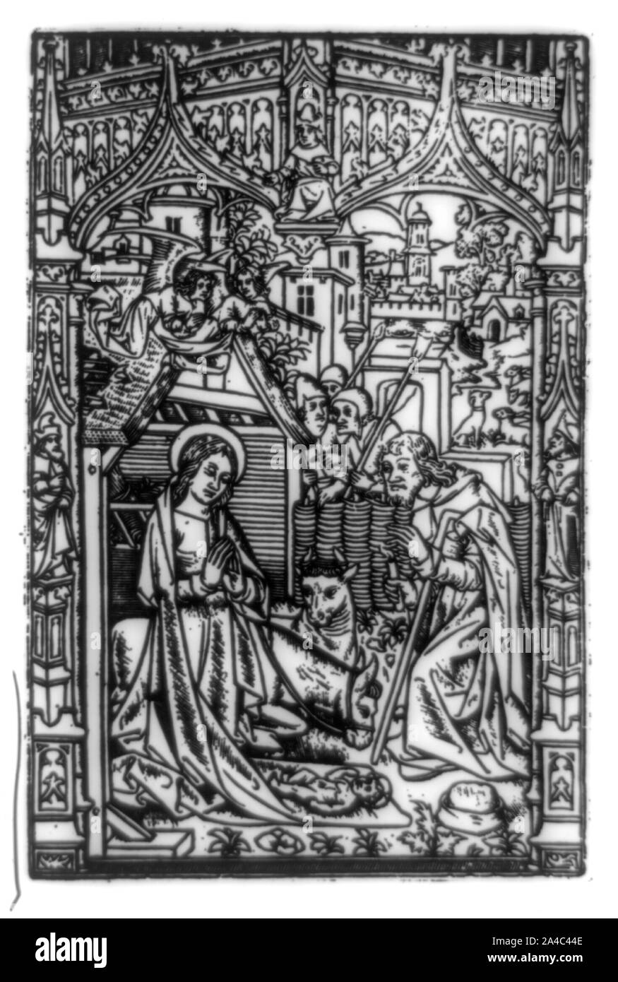 La natività, un metallo tagliato da Horae Beatae Virginis Mariae, un libro di ore eseguito da Philippe Pigouchet, datato a Parigi, 22 Agosto, 1498 Foto Stock