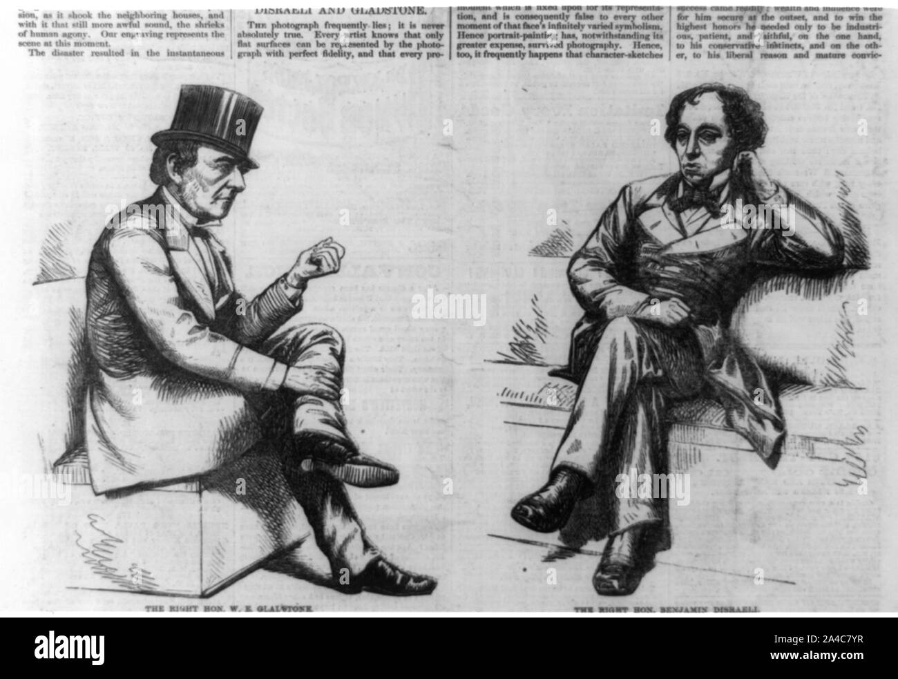Il diritto on. W.E. Gladstone e il diritto on. Benjamin Disraeli Foto Stock
