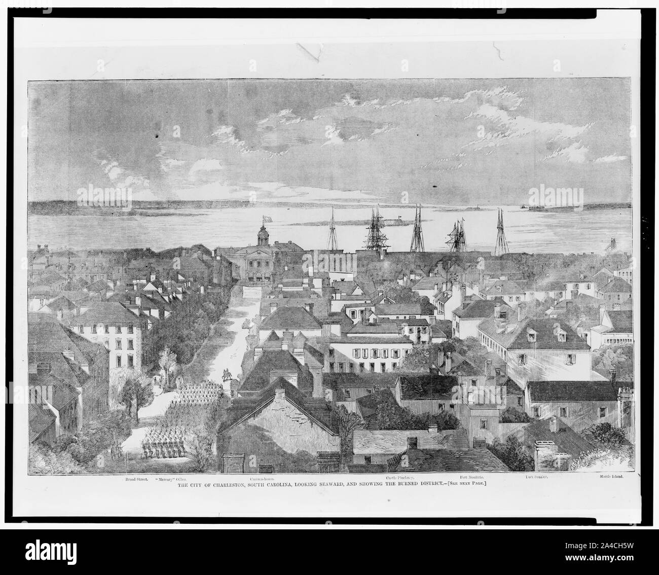 La città di Charleston, South Carolina, cercando seaward e mostrando il distretto bruciato Foto Stock