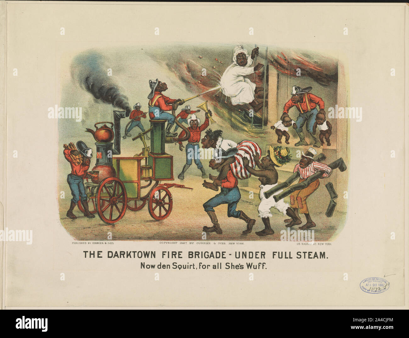 Il darktown vigili del fuoco-sotto a tutto vapore: Ora den squirt, per tutti ha wuff Foto Stock