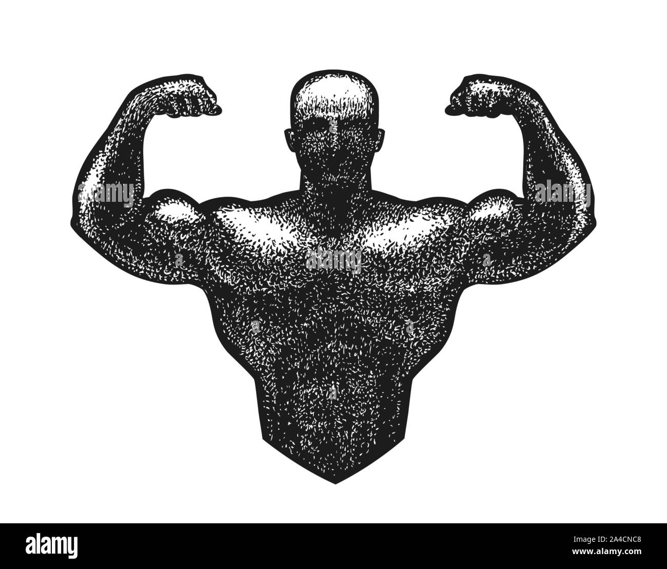 Palestra, bodybuilding logo o etichetta. Uomo Forte con grandi muscoli. Illustrazione Vettoriale Illustrazione Vettoriale