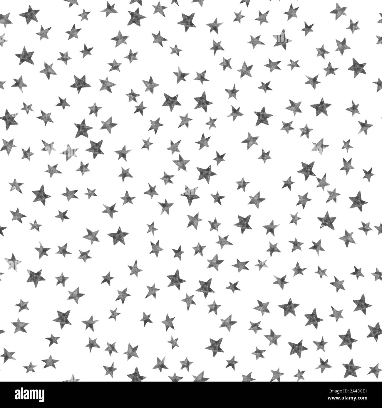 Cielo stellato seamless pattern con semplici stelle in bianco e nero su sfondo bianco. Acquerello doodle illustrazione. Colore dell'acqua star modello ripetitivo. Cons Foto Stock