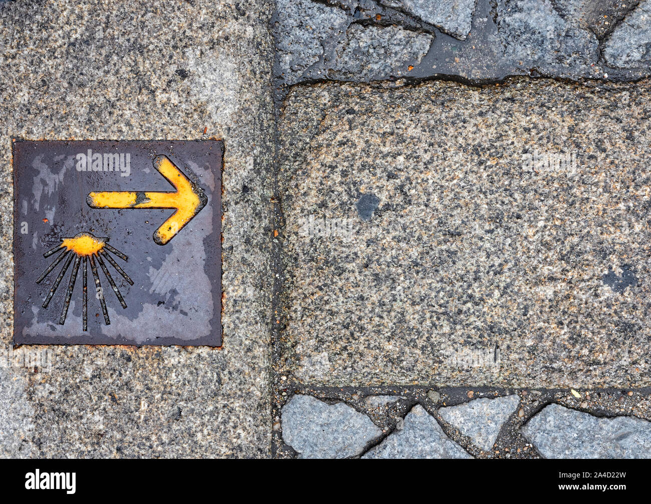 Camino de Santiago simbolo sulla parete Foto Stock
