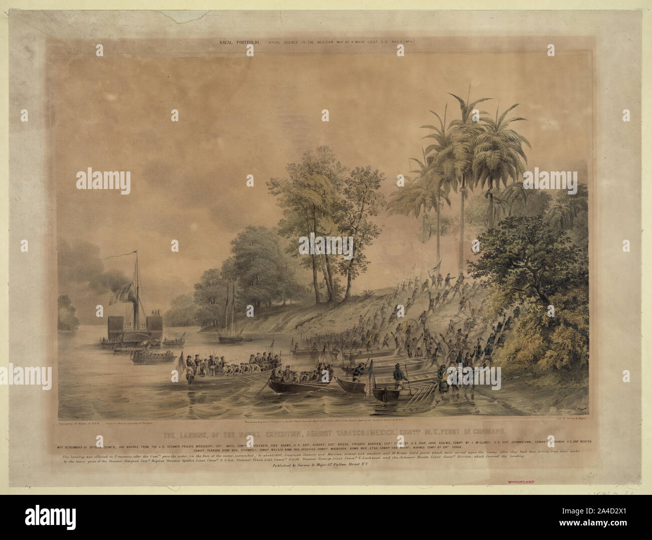 Lo sbarco della spedizione navale contro il Tabasco [Messico]. Com...ore di M.C. Perry nel comando / dipinta da H. Walke Lt. U.S.N. Foto Stock
