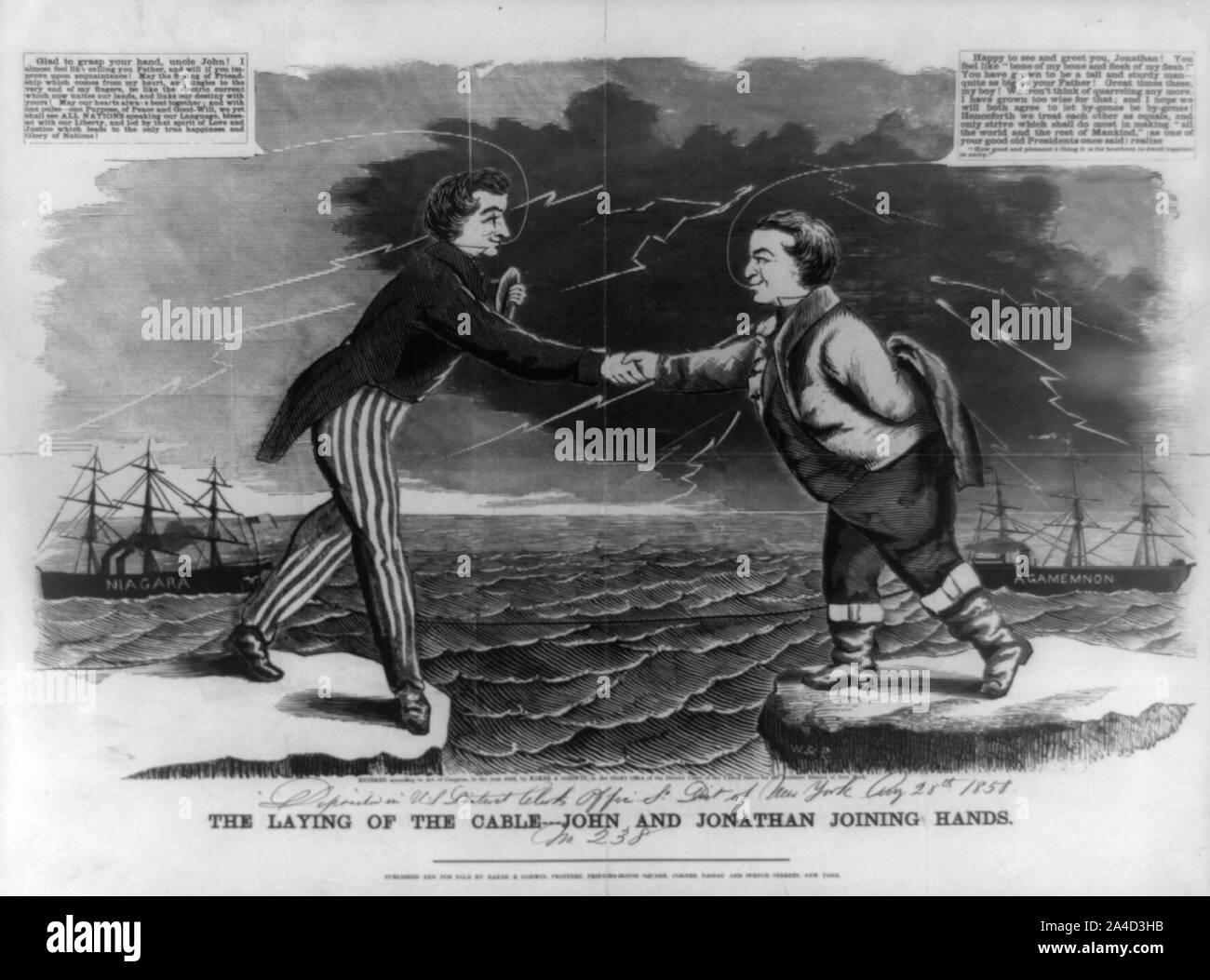 La posa del cavo---John e Jonathan di unire le vostre mani Foto Stock