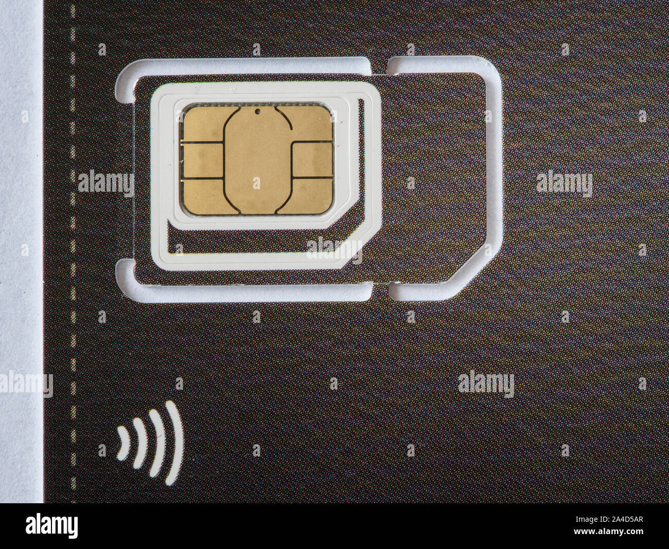 Le schede SIM per telefoni cellulari di varie dimensioni, MicroSIM, Nano-SIM, Foto Stock