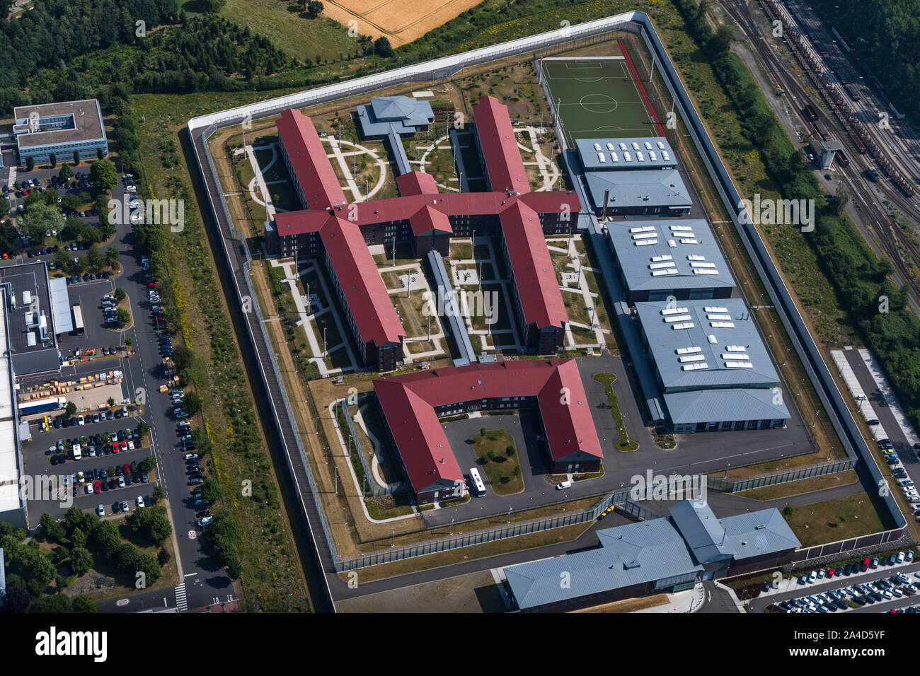 Il JVA Düsseldorf al Oberhausener Straße in Ratingen, per circa 850 prigionieri, nuovo edificio dal 2012, prigione ala, workshop, Foto Stock